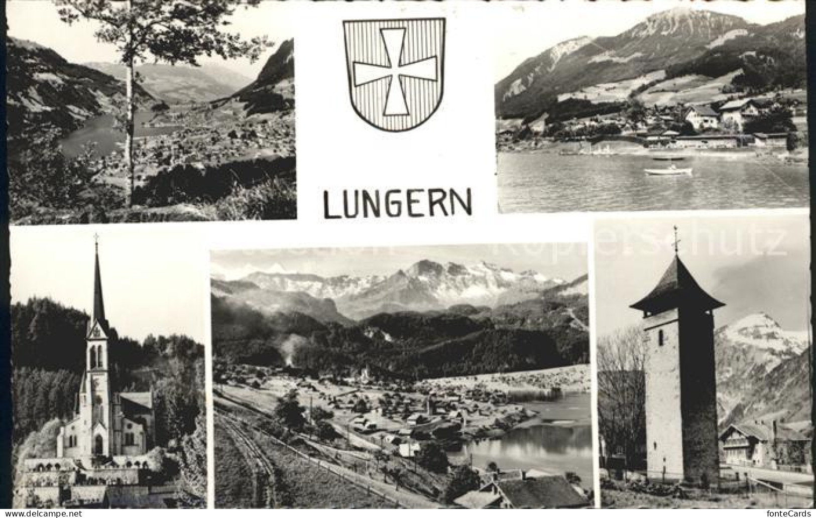 12046130 Lungern Teilansichten Kurort Lungernsee Kirche Turm Alpenpanorama Lunge - Andere & Zonder Classificatie