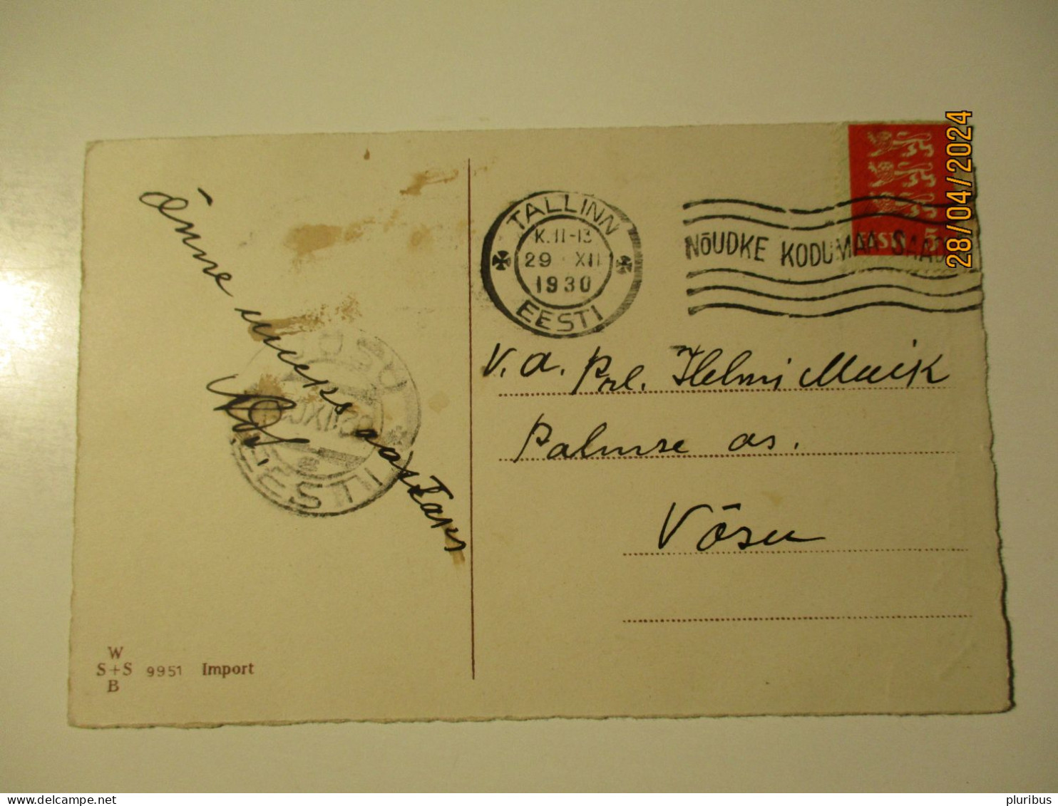 ESTONIA 1930 TALLINN TO VÕSU ADVERTISEMENT CANCEL , 5-4 - Estonie