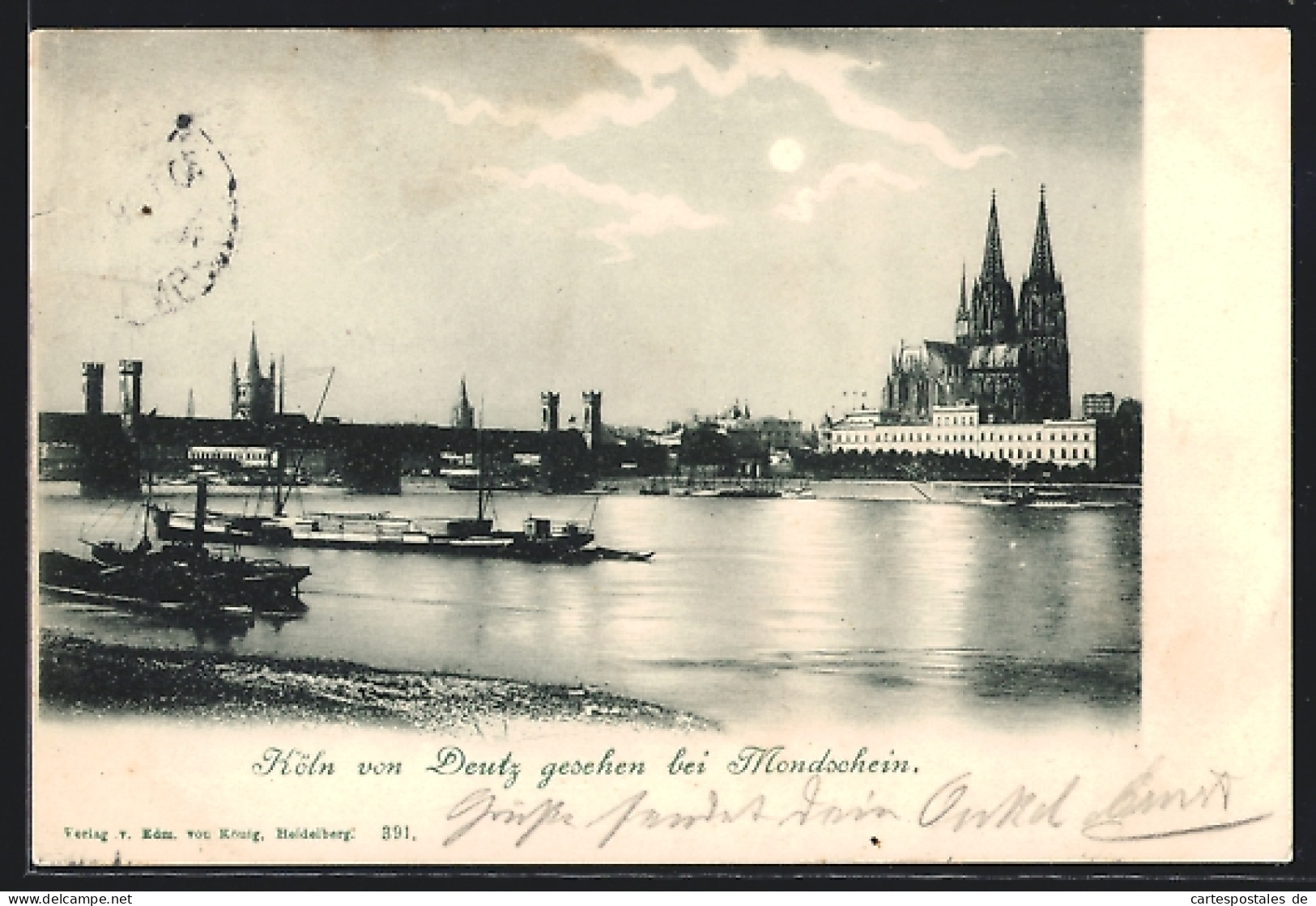 AK Köln, Blick Auf Den Dom über Den Rhein Bei Mondschein  - Koeln
