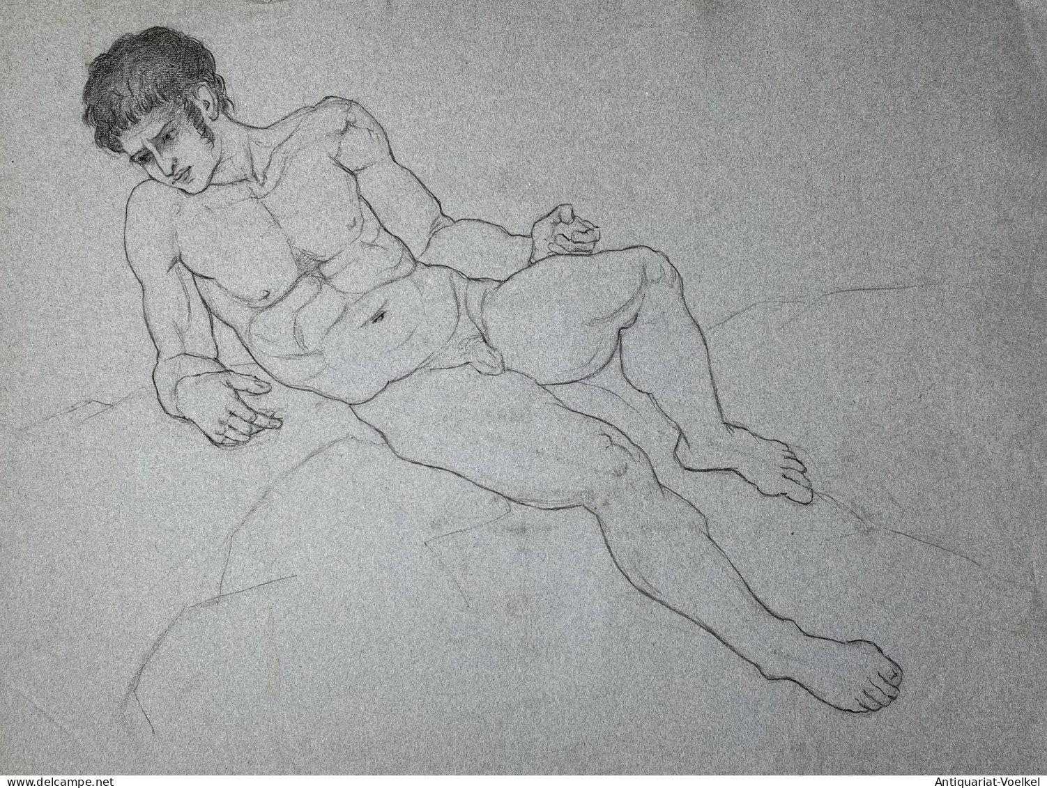 (liegender Männlicher Akt) - Nude Man / Zeichnung Dessin Drawing - Stiche & Gravuren