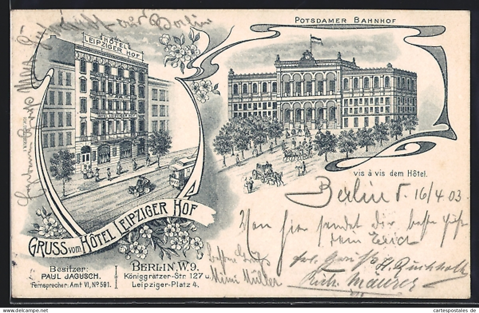 Lithographie Berlin-Kreuzberg, Potsdamer Bahnhof, Hotel Leipziger Hof, Königgrätzerstrasse 127  - Kreuzberg