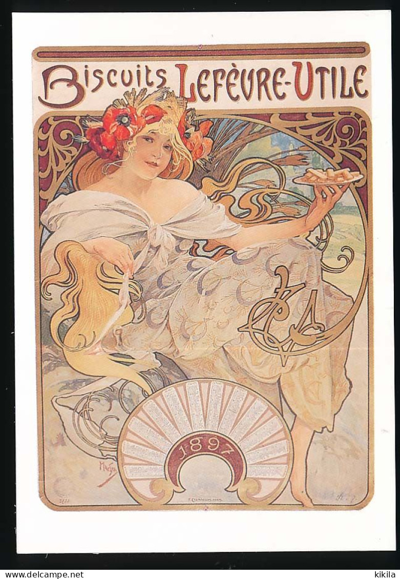 CPSM / CPM Calendrier 1897  Publicité Biscuits Lefèvre-Utile Illustrateur ALPHONSE MUCHA Alfons Paris 1896 61,4 X 44,4cm - Mucha, Alphonse