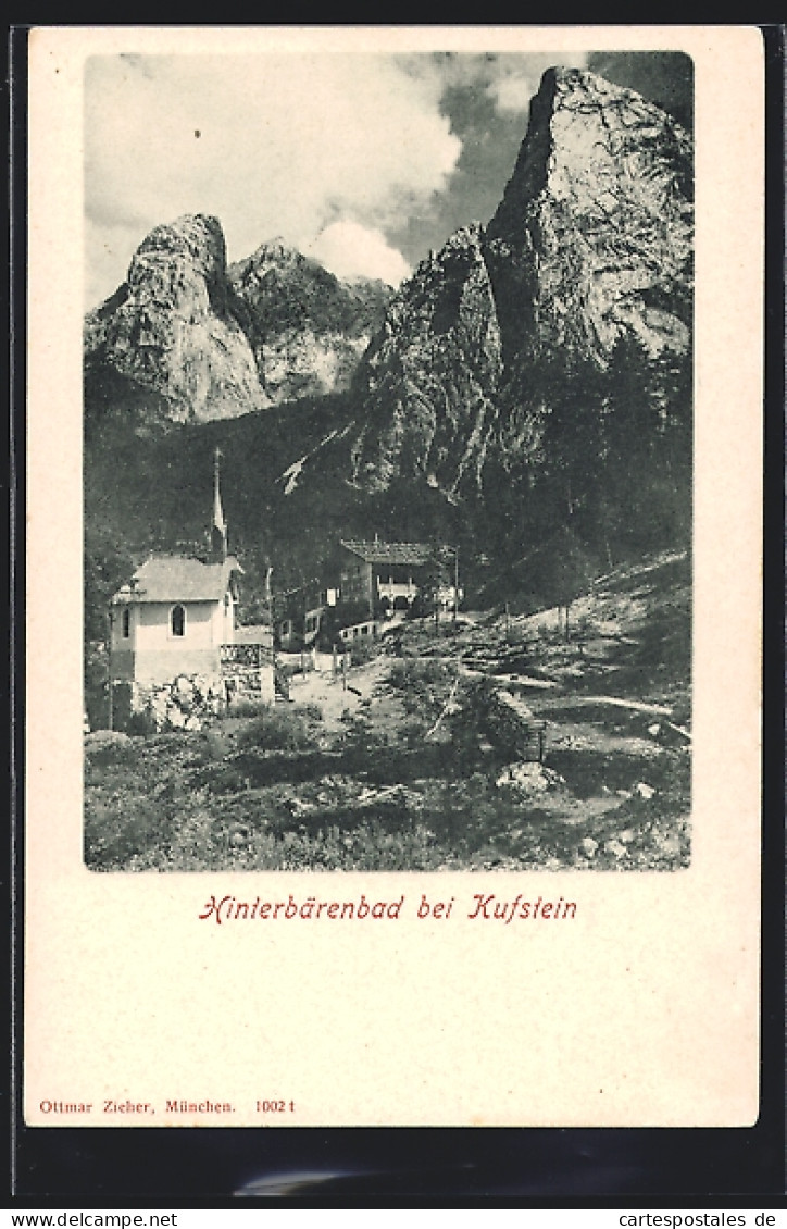 AK Hinterbärenbad Bei Kufstein, Blick Auf Kirche Und Berghaus Gegen Gebirgsmassiv  - Sonstige & Ohne Zuordnung