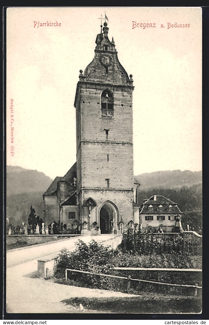 AK Bregenz A. Bodensee, Blick Auf Die Pfarrkirche Und Den Friedhof  - Altri & Non Classificati