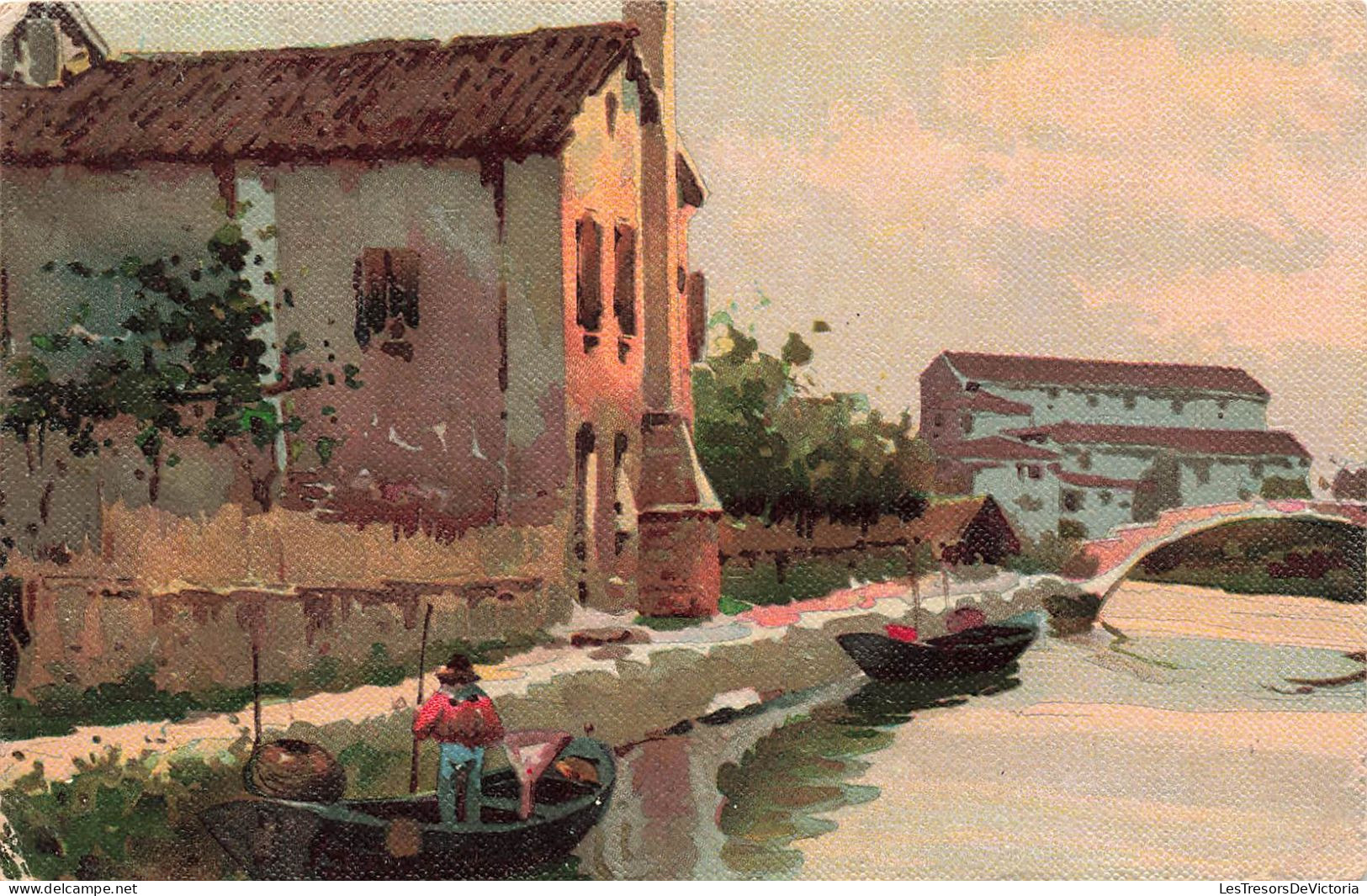 ILLUSTRATEURS - NON SIGNES - Barques - Homme - Maisons - Colorisé - Carte Postale Ancienne - Non Classificati