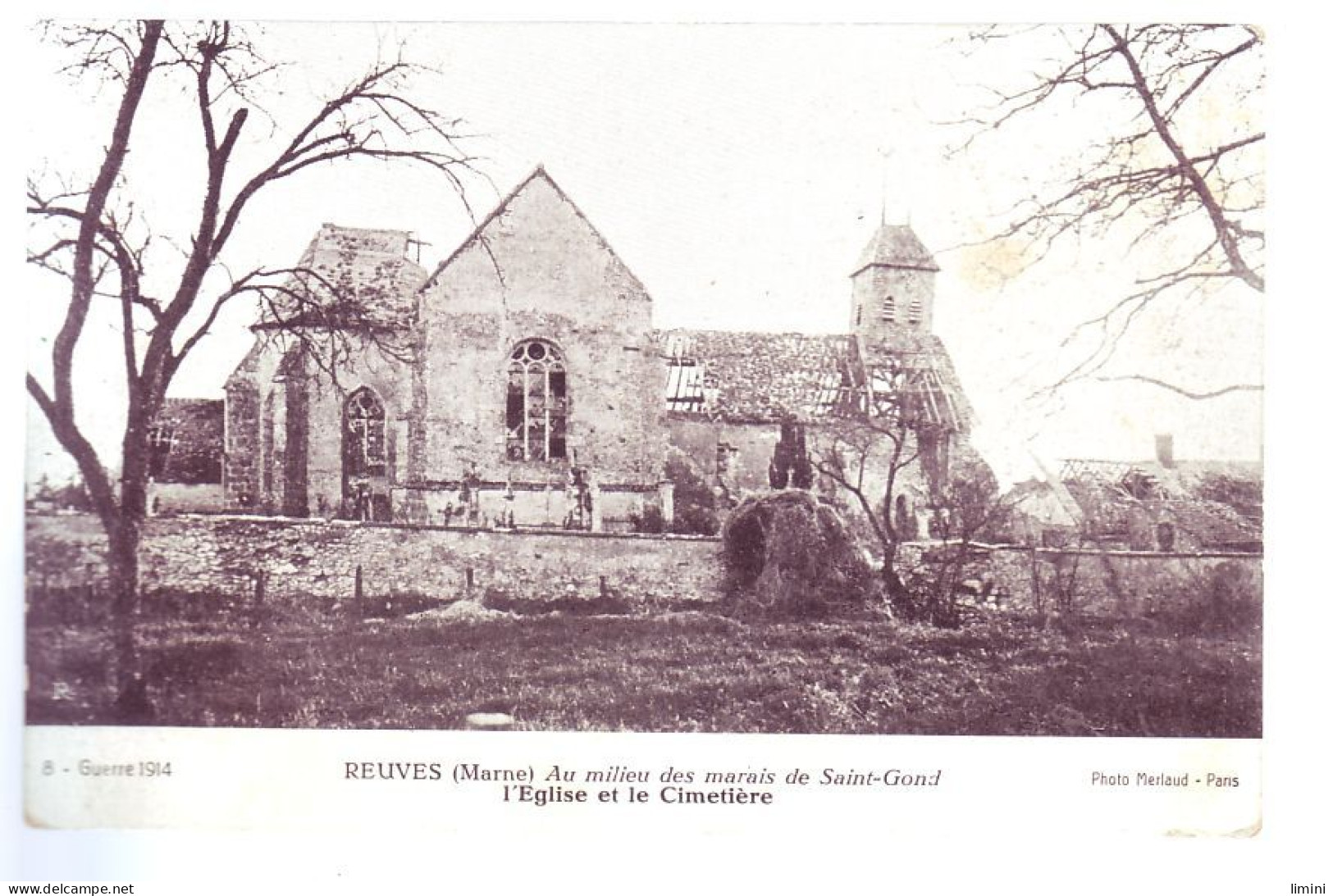 51 - GUERRE 14/18 - REUVES - L'ÉGLISE ET LE CIMETIERE -  - Other & Unclassified