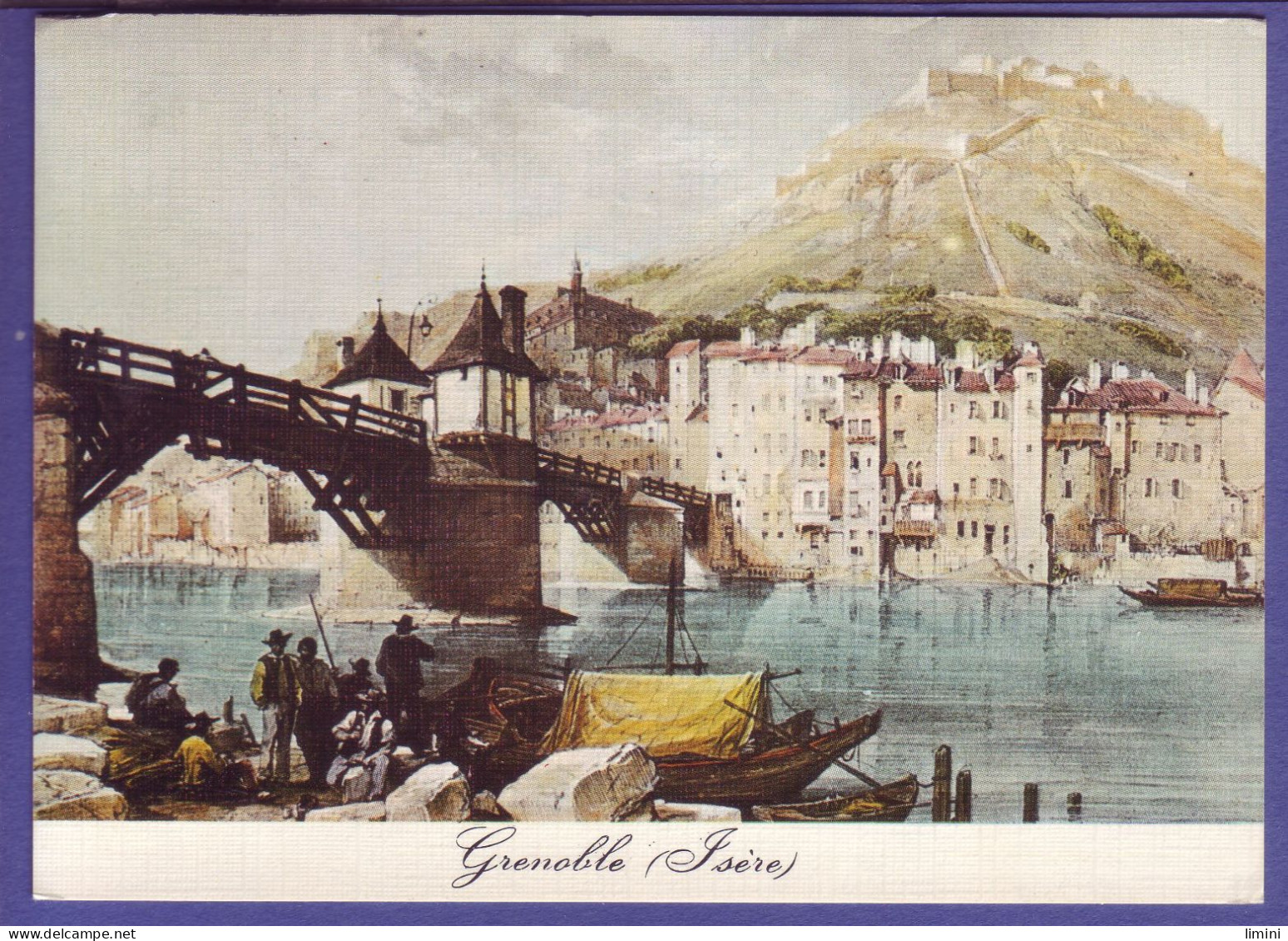 38 - GRENOBLE - CARTE ILLUSTRÉE - VIEUX PONT EN BOIS EN 1830 - ANIMÉE -  - Grenoble