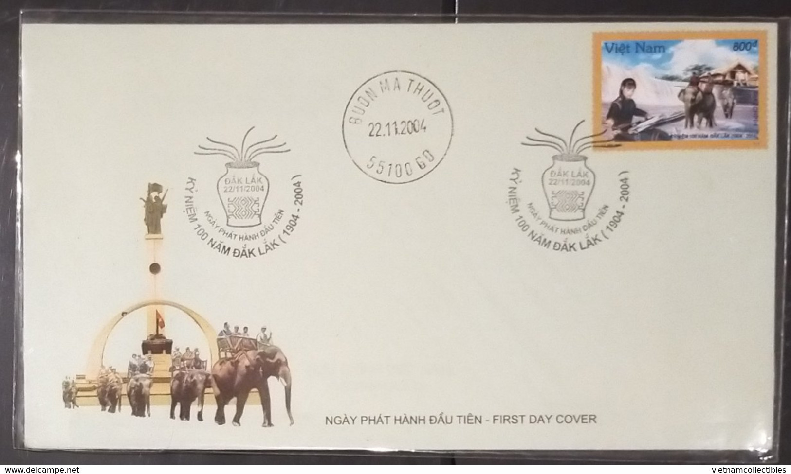 FDC Vietnam Viet Nam Cover With Ben Me Thuot Postmark 2004 : Centenary Of Dak Lak Province / Music / Elephant (Ms930) - Vietnam