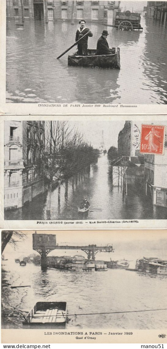 PARIS - Inondations 1910 - Lot De 3 CPA  Quai D'Orsay - Rue Saint Charles - Boulevard Haussmann - Überschwemmung 1910