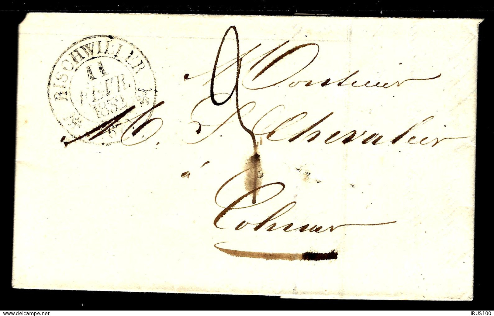 LETRRE DE BISCHWILLER (BAS-RHIN) - 1832 - TAXE MANUSCRITE POUR COLMAR - Storia Postale