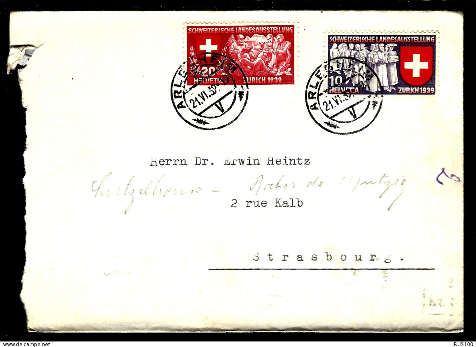 1939 - LETTRE D'ARLESHEIM ( SUISSE ) " POUR STRASBOURG - Lettres & Documents