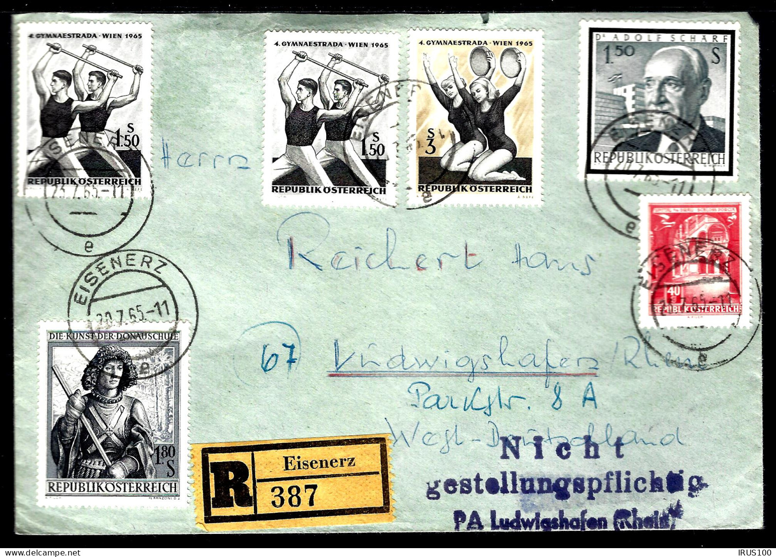 RECOMMANDÉ D'AUTRICHE - EISENERZ - 1965 - POUR LUDWIGSHAFEN - Storia Postale