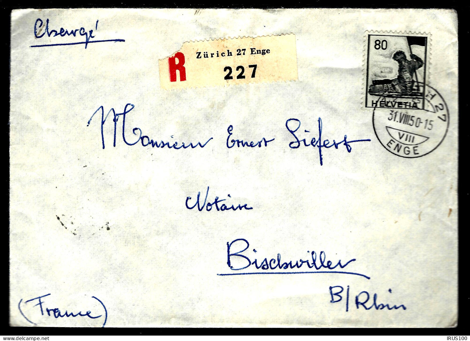 RECOMMANDÉ DE ZÜRICH - 1950 - POUR BISCHWILLER - Lettres & Documents
