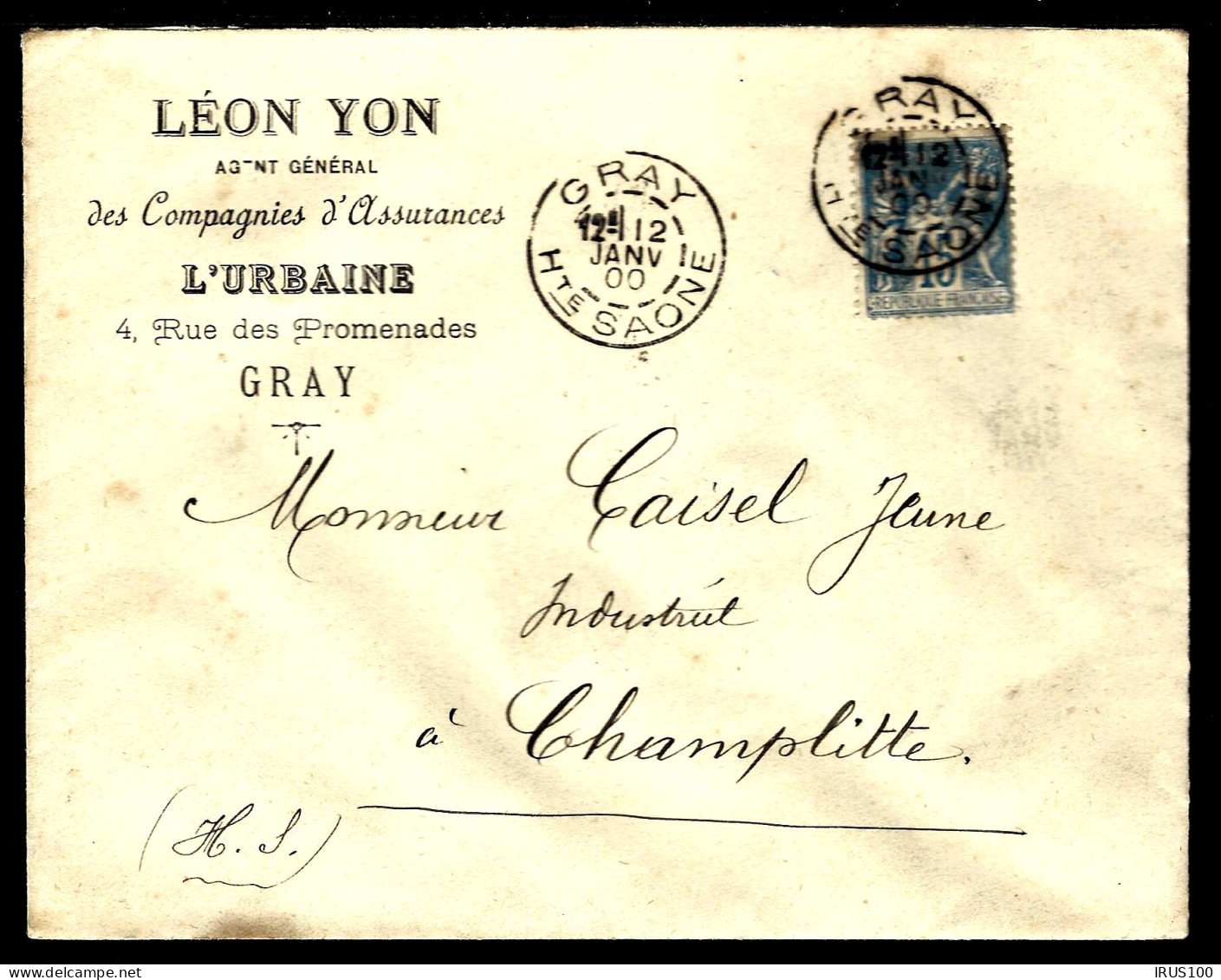 LETTRE DE GRAY / HAUTE SAONE - 1900 - POUR CHAMPLITTE - 1898-1900 Sage (Type III)