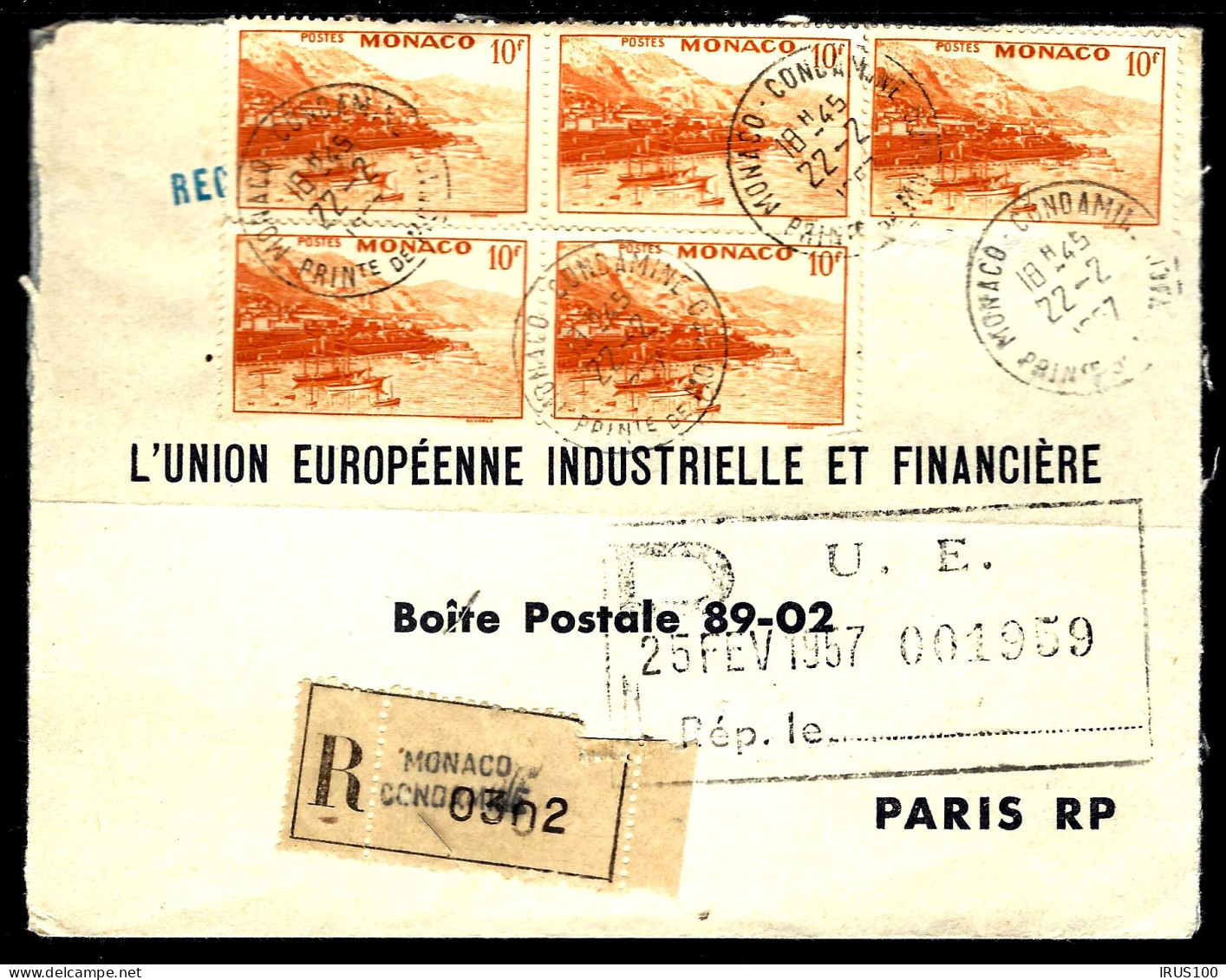 LETTRE EN RECOMMANDÉ - MONACO 1957 - INDUSTRIE ET FINANCES - POUR PARIS - Covers & Documents
