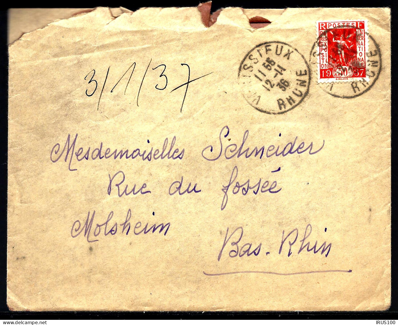 LETTRE DE VENISSIEUX - 1936 - POUR MOLSHEIM - Lettres & Documents