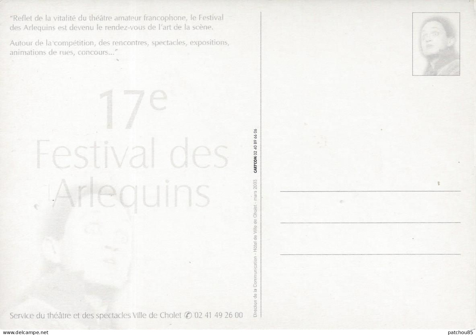 CPM France  Pays De La Loire  49 Maine Et Loire  Cholet Théâtre 17° Festival Des Arlequins - Cholet