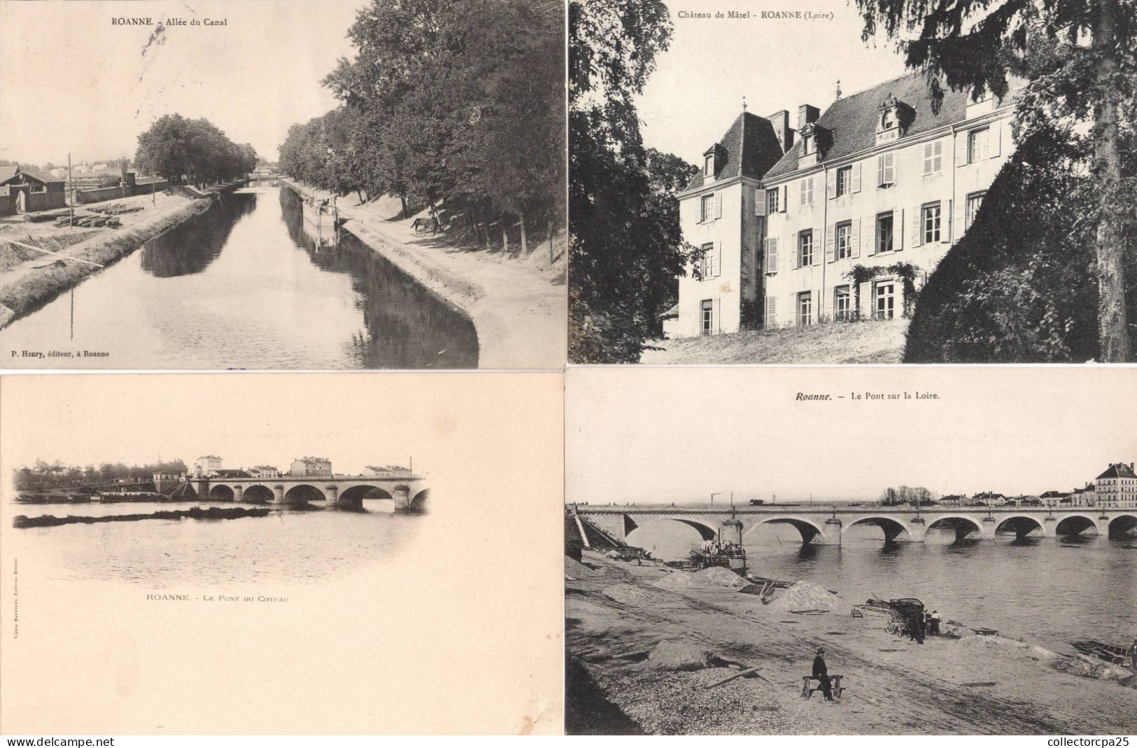 Lot 4 CPA Roanne Loire : Château De Mâtel + Allée Du Canal + Le Pont Du Coteau + Le Pont Sur La Loire - Roanne