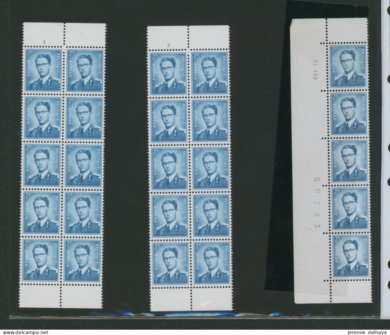 Baudouin à Lunettes - Page De Collection : N°1069B** : N° De Planche 1, 3 Et 4 + Coin Daté (1970/71,  2x) + Lettre - 1953-1972 Brillen