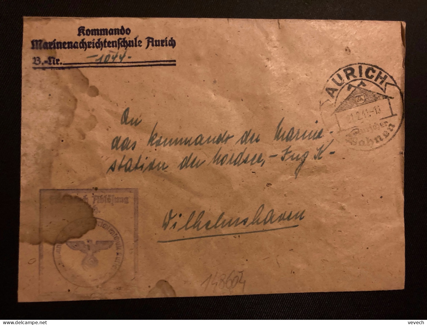 LETTRE COMMANDO MARINE OBL.21 2 41 AURICH - Covers & Documents