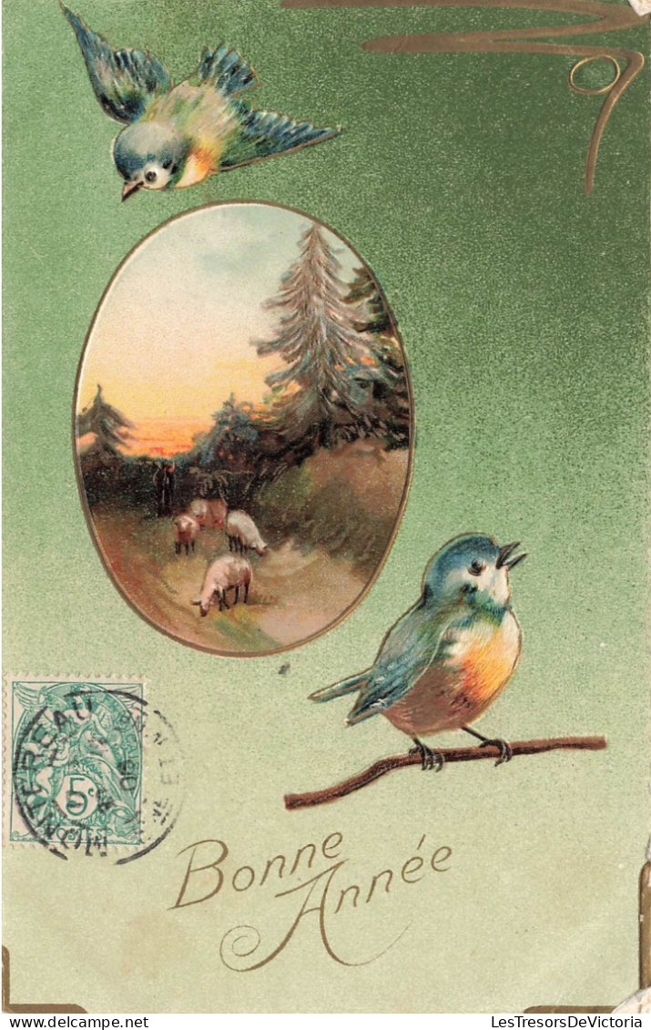 FETES - VOEUX - Bonne Année - Oiseaux - Sapins - Carte Postale Ancienne - Año Nuevo