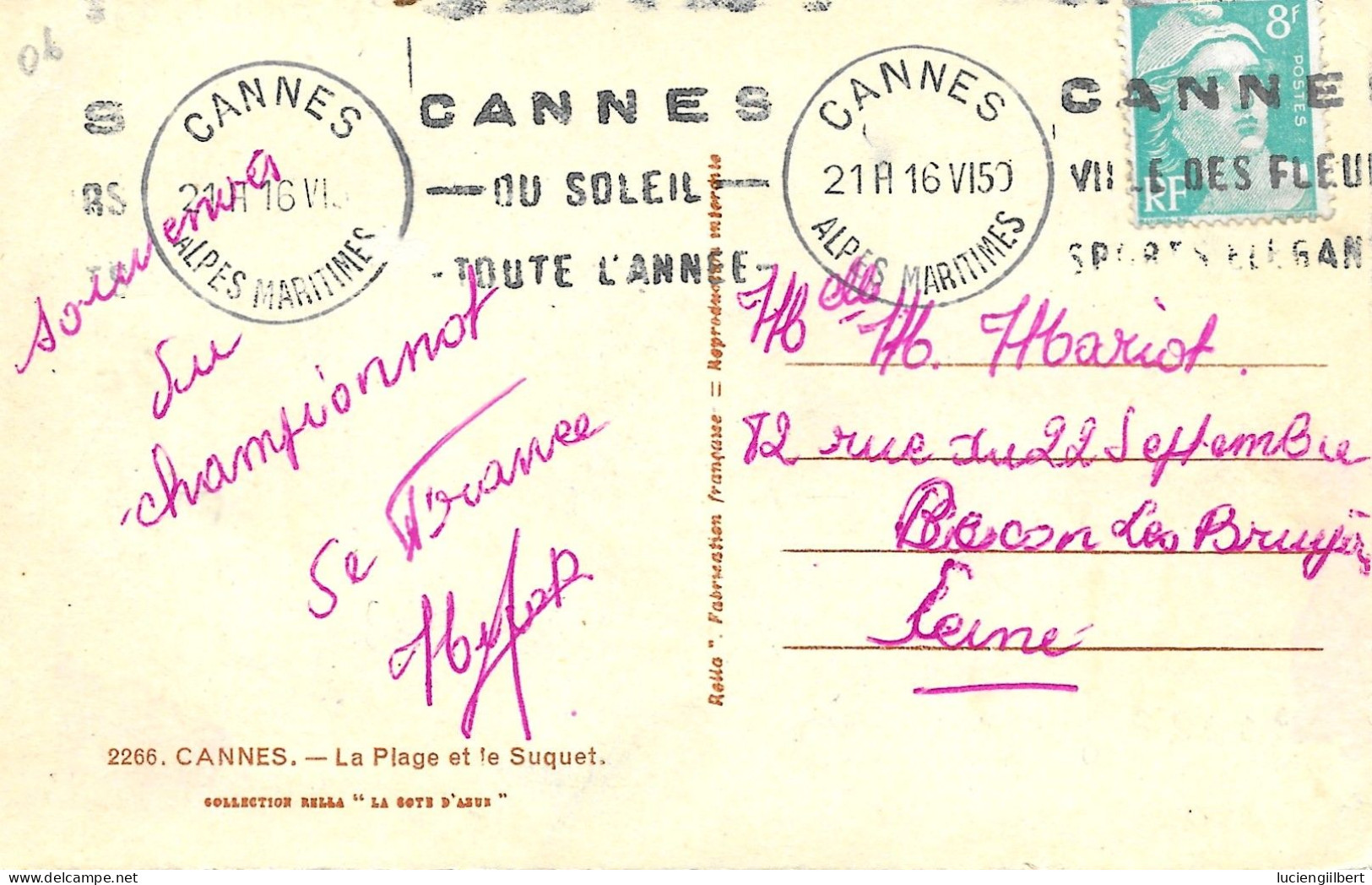 ALPES MARITIMES 06  -  CANNES  -  LA PLAGE ET LE SUQUET  -  1953 - - Cannes