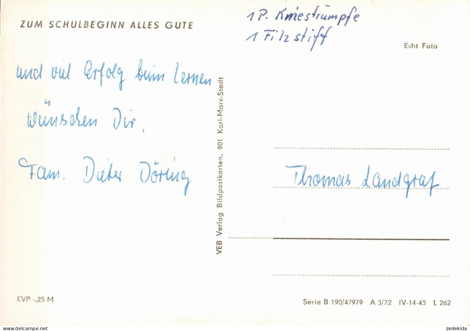 H1834 - TOP Glückwunschkarte Schulanfang - Kinder Mädchen Lange Zöpfe - Verlag Karl Marx Stadt DDR - Primo Giorno Di Scuola