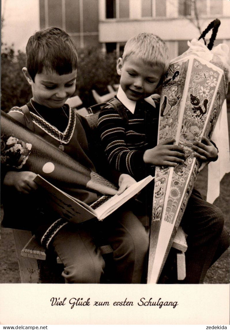 H1835 - TOP Glückwunschkarte Schulanfang - Kinder Zuckertüte - Verlag Reichenbach DDR - Eerste Schooldag