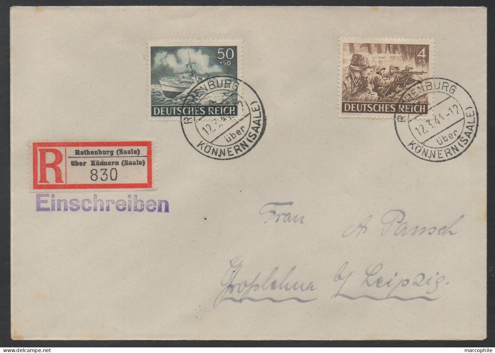 ROTHENBURG - SAALE - III REICH / 1944  Mi # 832 & 842 AUF R-BRIEF ==> GROSSLEHNA  (ref 8047) - Covers & Documents