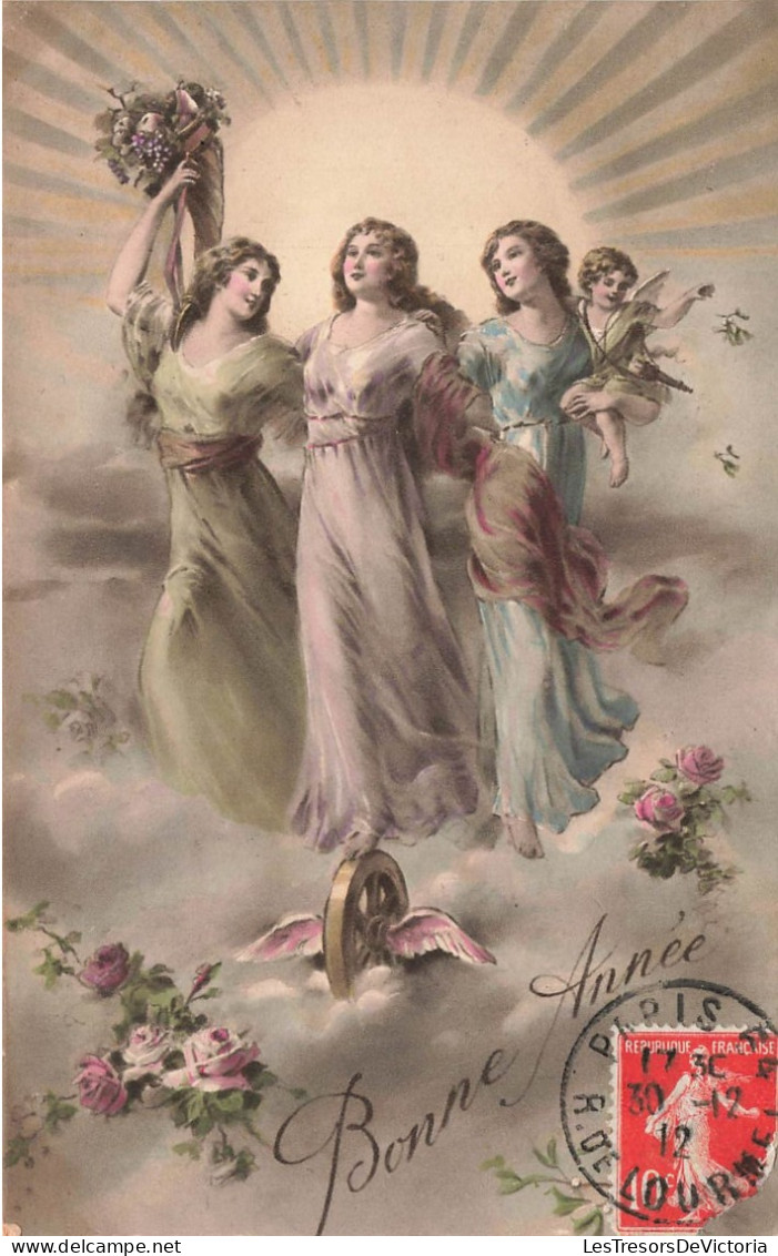 FETES - VOEUX - Bonne Année - Femmes - Ange - Carte Postale Ancienne - Año Nuevo