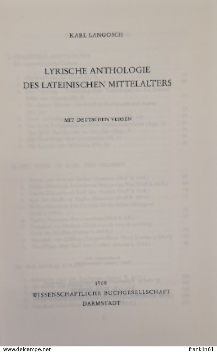 Lyrische Anthologie Des Lateinischen Mittelalters. Mit Deutschen Versen. - 4. 1789-1914