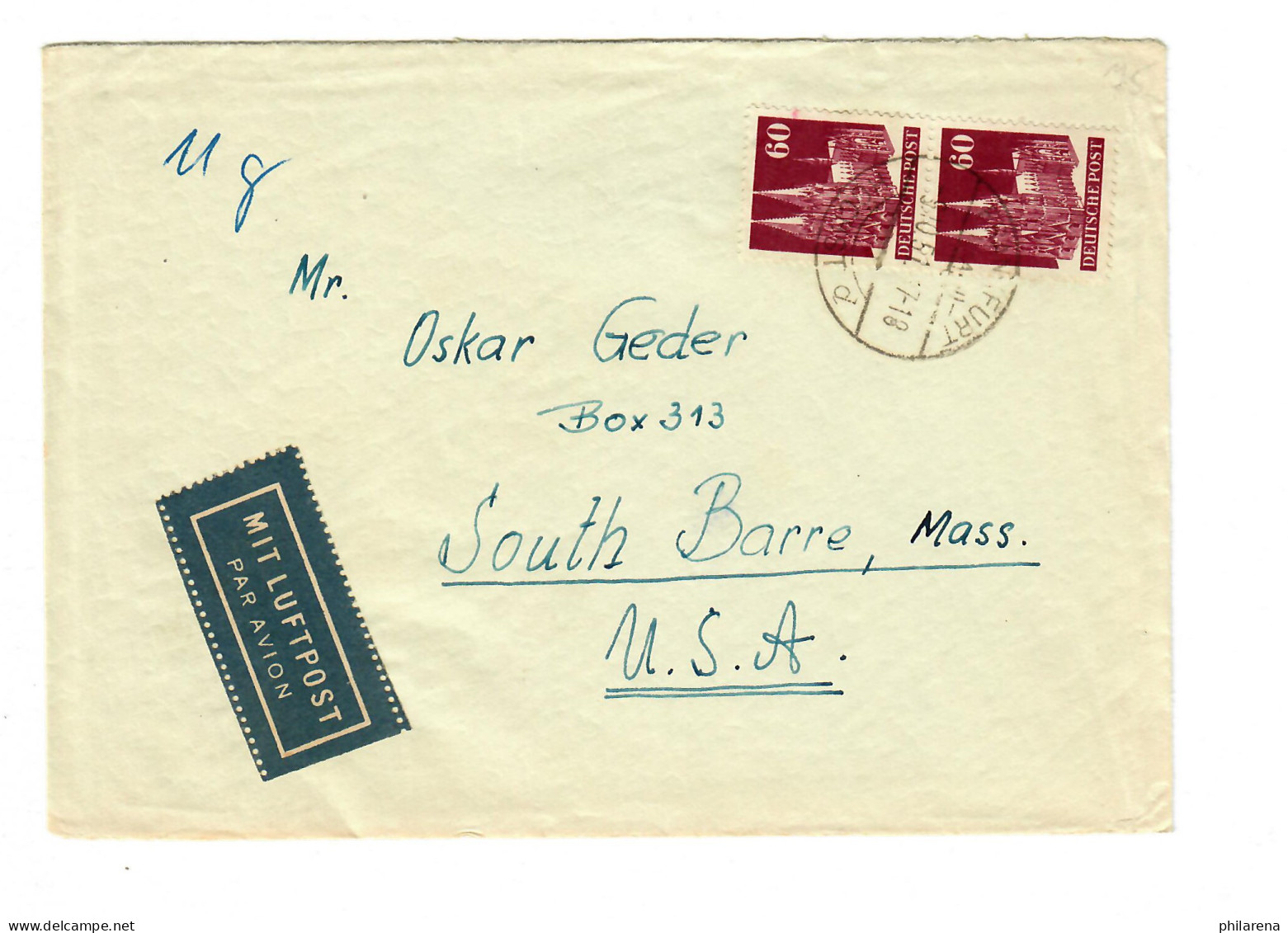 Luftpost Frankfurt Höchst Nach USA, South Barre, MASS, 1951 - Covers & Documents