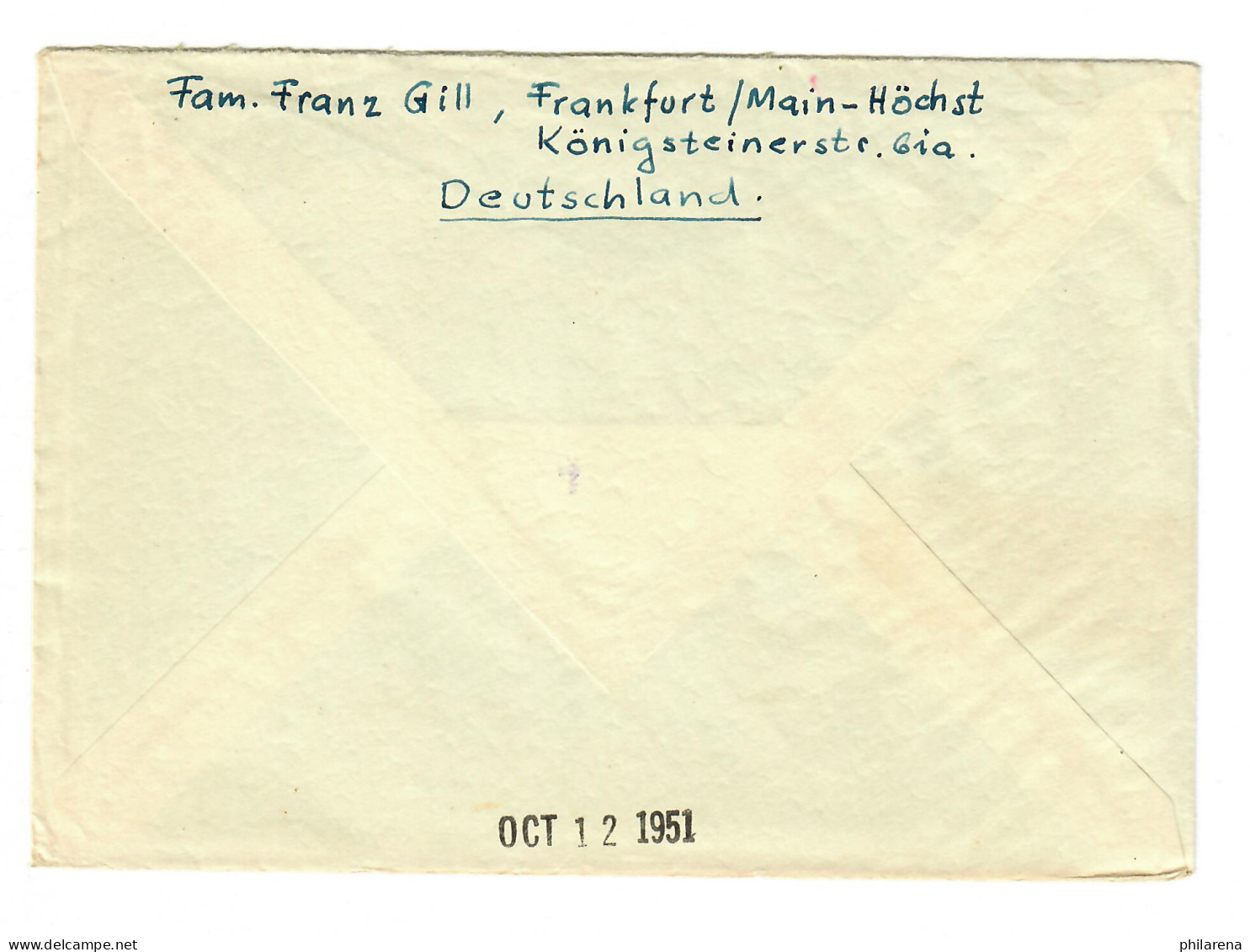 Luftpost Frankfurt Höchst Nach USA, South Barre, MASS, 1951 - Cartas & Documentos