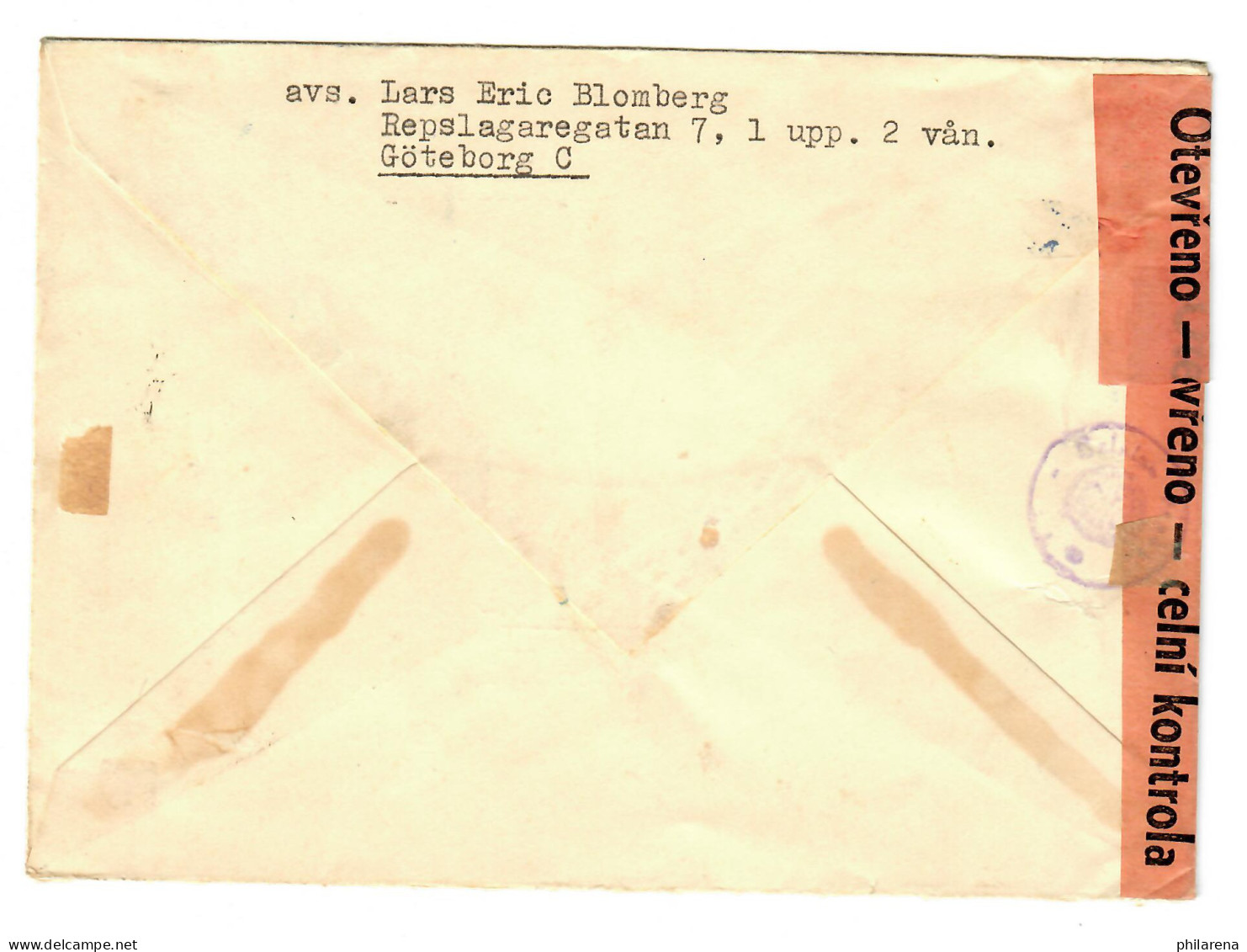 Einschreiben Stockholm/Göteborg In Die Tschecheslovakei, 1954, Zensur - Andere & Zonder Classificatie
