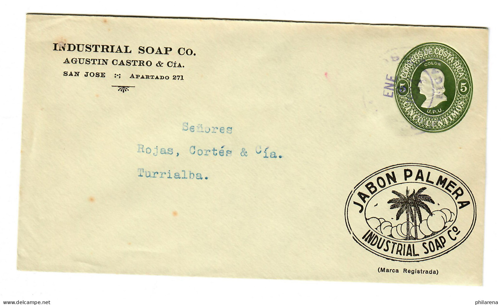 Brief Von San José Nach Turrialba, Industrial Soap, 1934 - Costa Rica