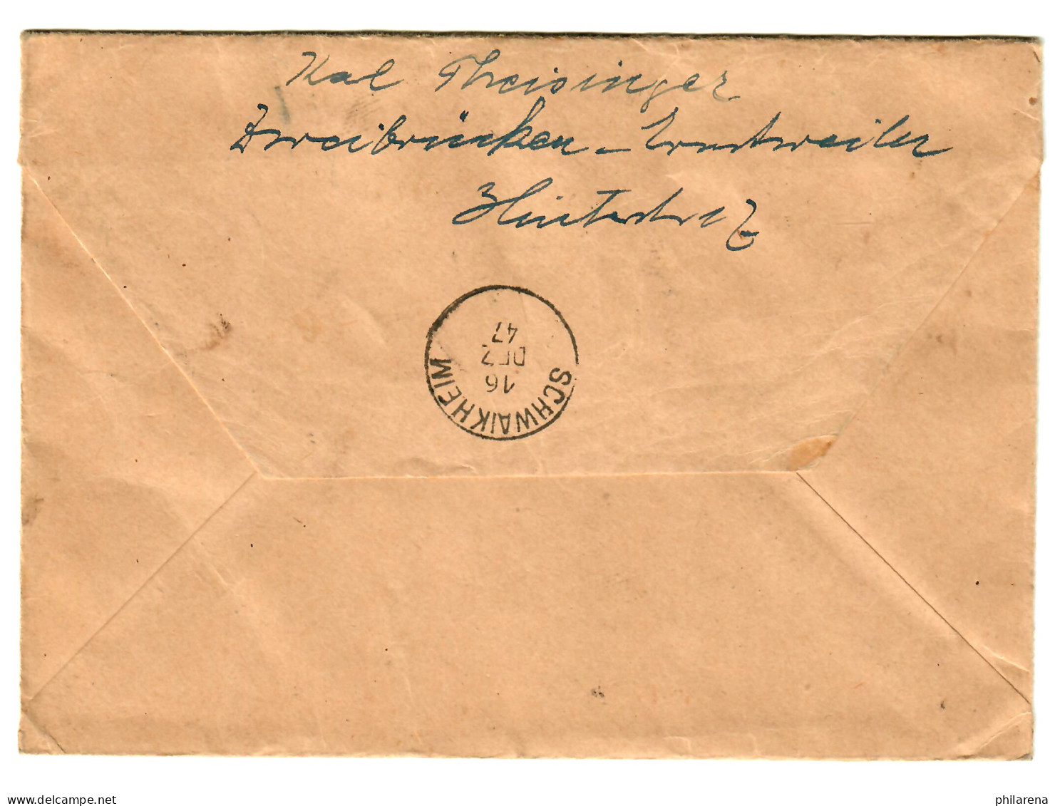 Einschreiben Zweibrücken Nach Schwaikheim 1947 - Renania-Palatinado