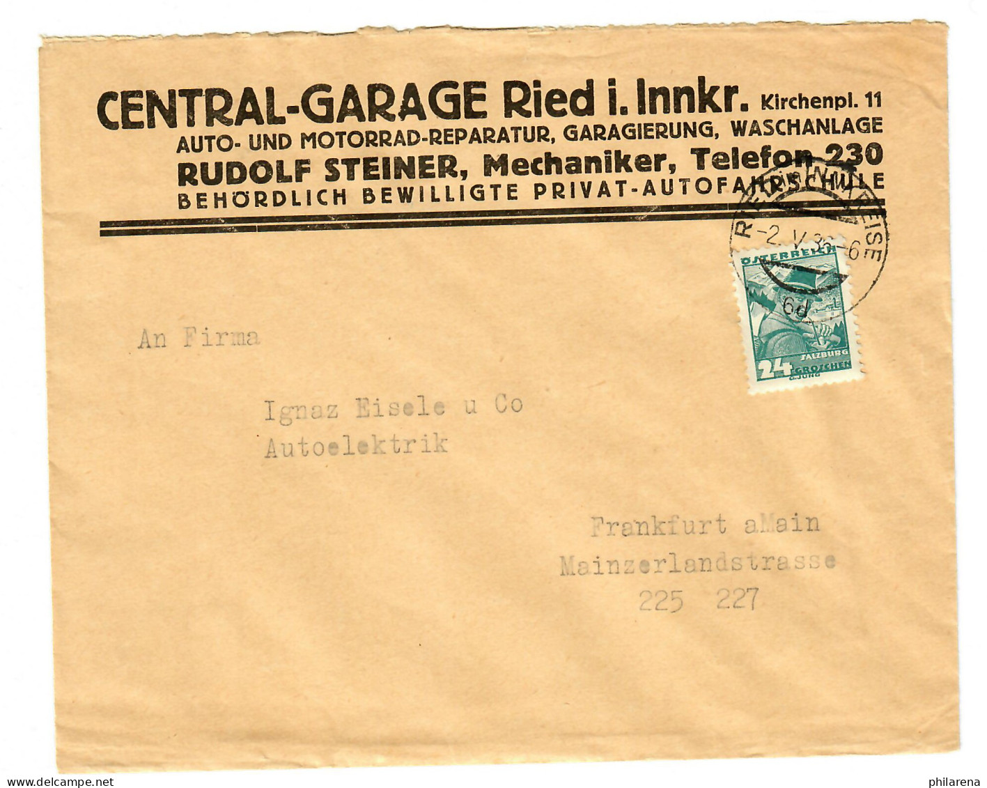 Ried: Privat-Autofahrschule, 1936 Nach Frankfurt/M - Storia Postale