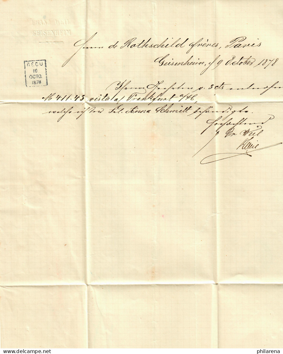 Geisenheim 1878 An Die Gebrüder Rothschild In Paris - Lettres & Documents
