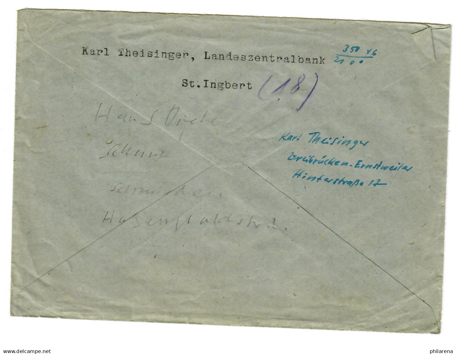 St. Ingbert, Landeszentralbank, 1947 Nach Schwaikheim - Buchdruckermeister - Cartas & Documentos