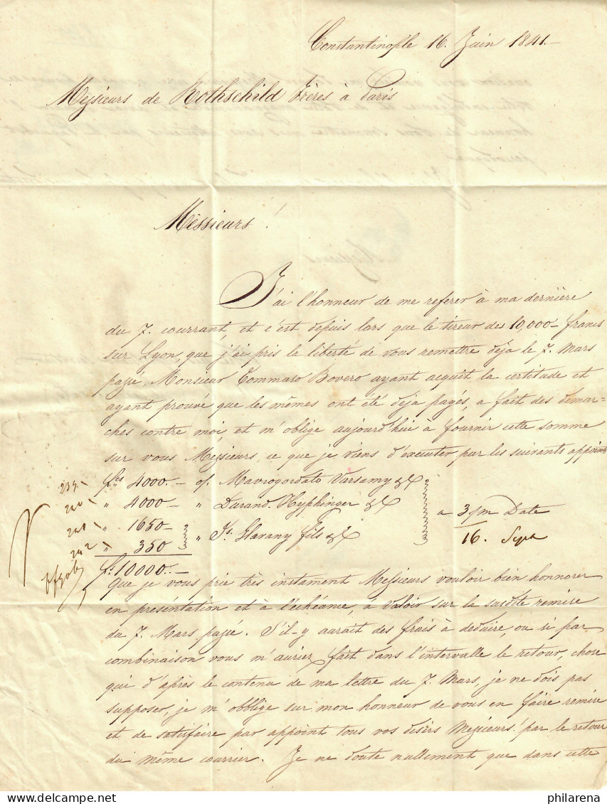 Brief Von 1841, Constantinople An Gebrüder Rothschild, Paris Mit Cholera Stempel - Autres & Non Classés