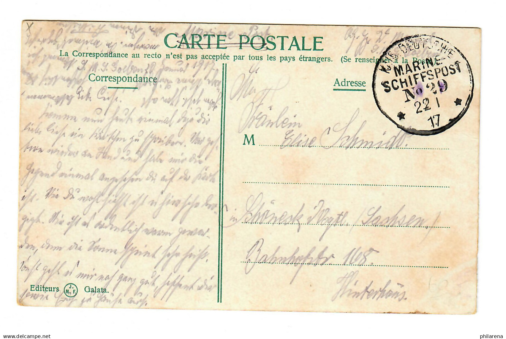 AK Constantinople: Marine Schiffspost 1917, No 29, Goeben - Covers & Documents