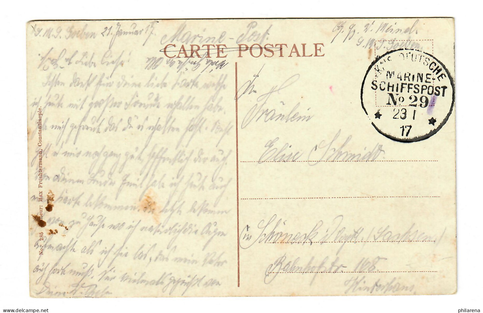 AK Anatoli: Marine Schiffspost 1917, No 29, MS Goeben - Lettres & Documents