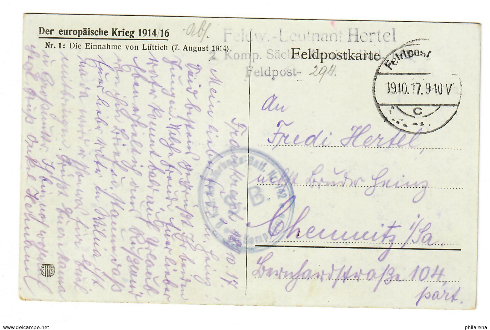 Ansichtskarte I. Weltkrieg, 1917, Feldpost, Einnahme Von Lüttich - Feldpost (portvrij)