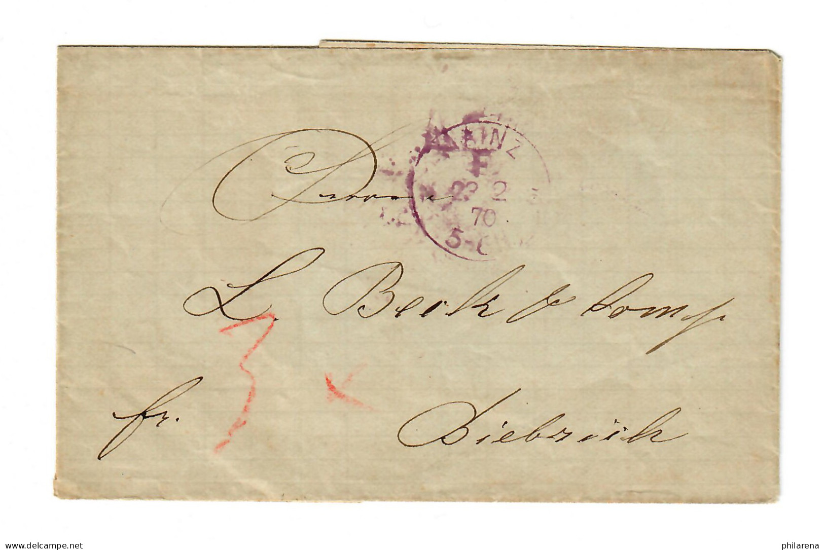 NDP: Mainz 1870 Nach Biebrich, - F -Stempel - Cartas & Documentos
