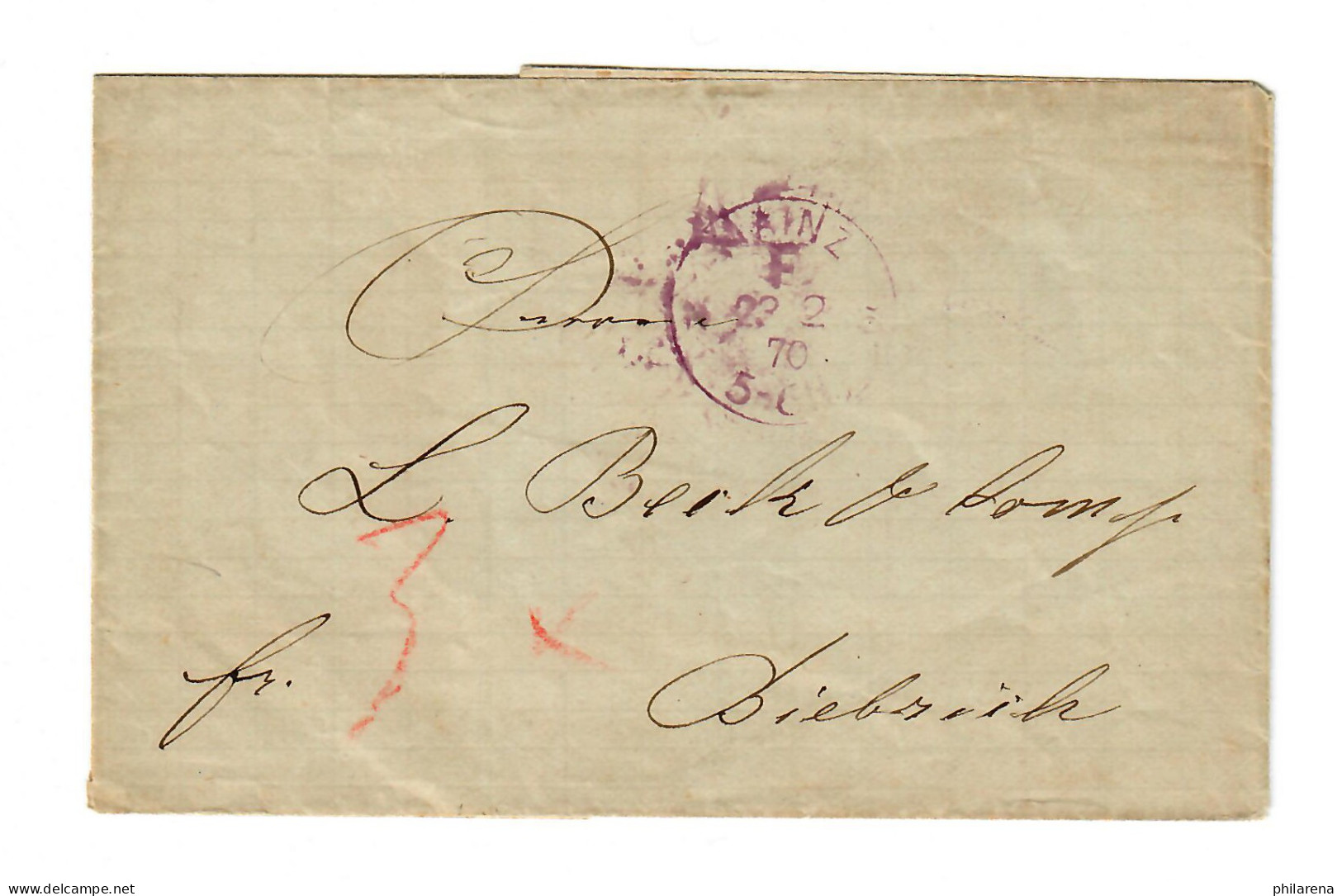 NDP: Mainz 1870 Nach Biebrich, - F -Stempel - Storia Postale