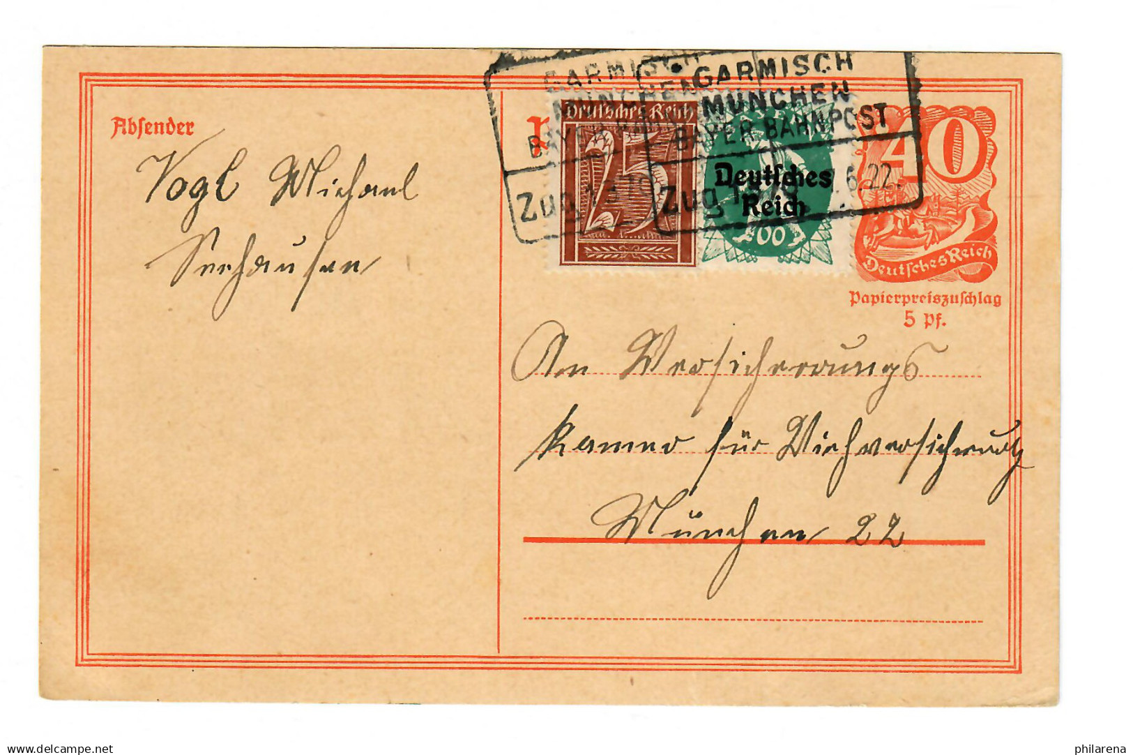 Bahnpost Garmisch-München 1922 - Lettres & Documents