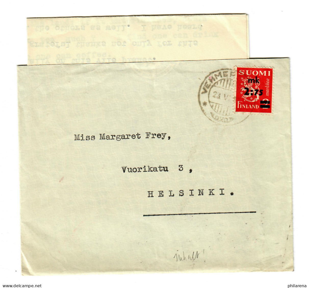 Brief 1940 Nach Helsinki Mit Inhalt: What Do You Think Are The Russion Invasion - Sonstige & Ohne Zuordnung