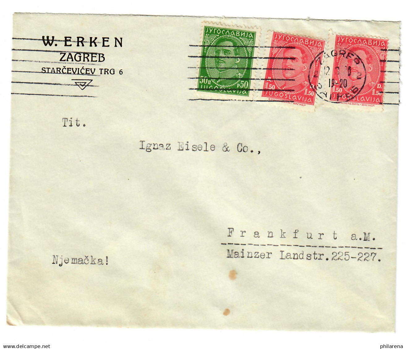 Brief Aus Zagreb Nach Frankfurt /M 1926 - Andere & Zonder Classificatie