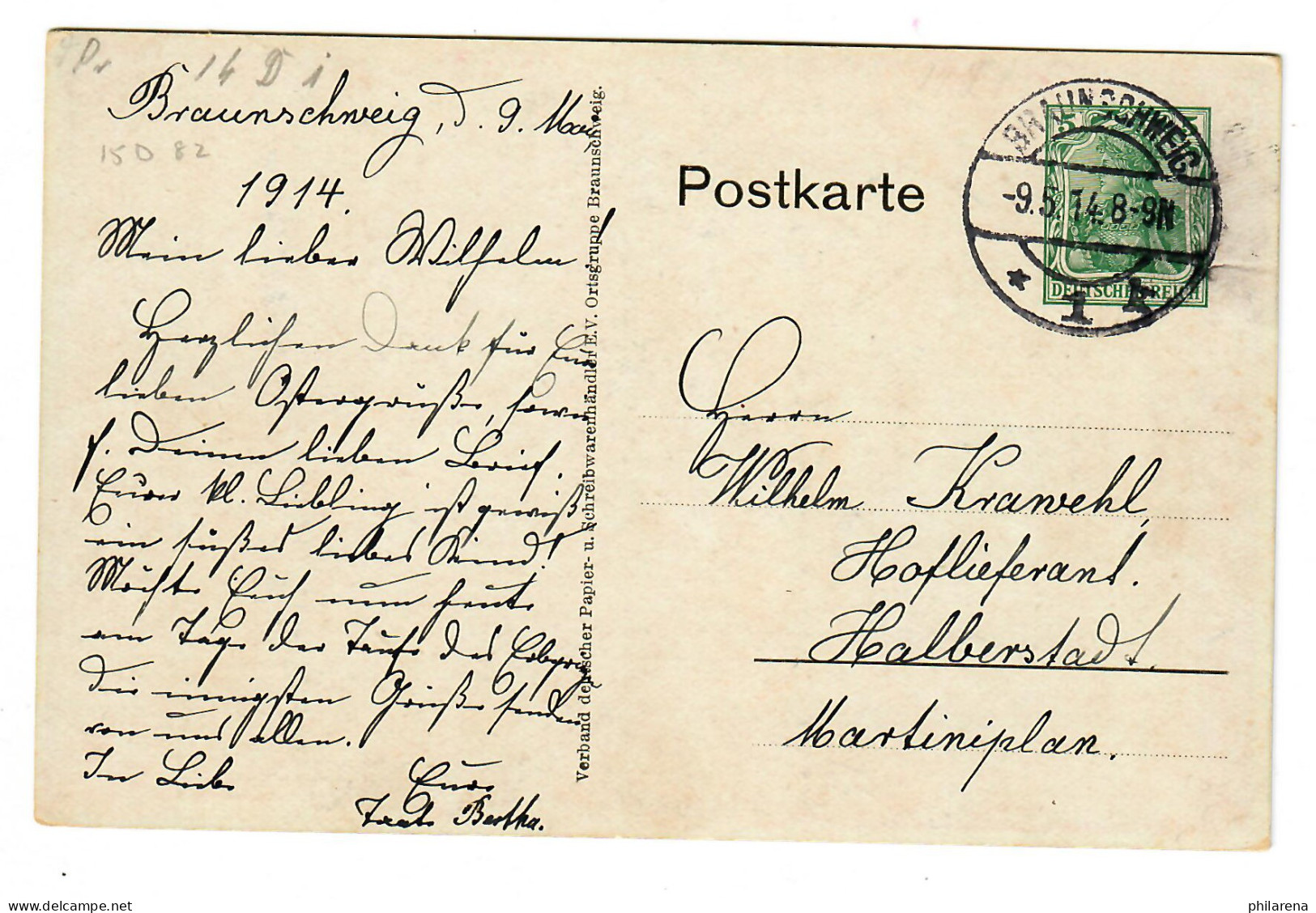 Ganzsache Mit Ansichtskarte Braunschweig 1914 Nach Halberstadt - Cartas & Documentos