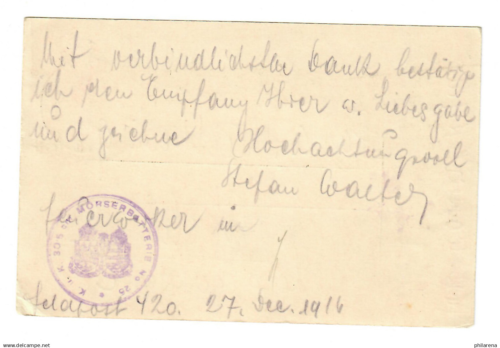 K.u.K Feldpostamt 1916 Mörserbatterie Nr. 25 Nach Berlin - Feldpost (Portofreiheit)